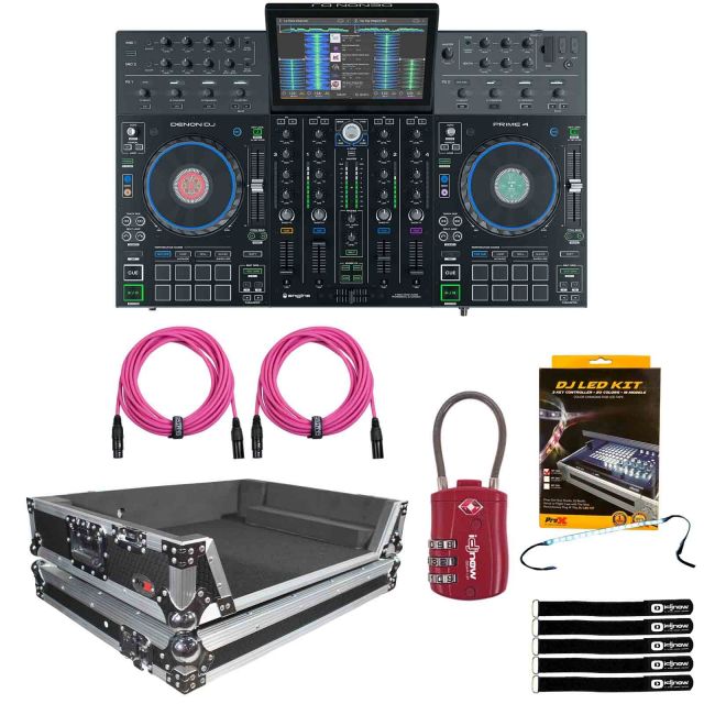 Denon DJ Prime 4 4-Deck Standalone DJ System with Flight Case Package 