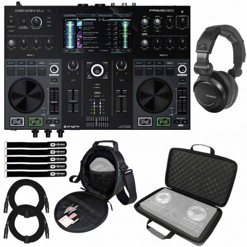Denon DJ PRIME GO 2-Deck Rechargeable Console with Headphones & Cases