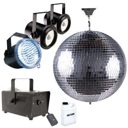 20" Glass Mirror Ball with Fog Machine & LED Strobe Light Package