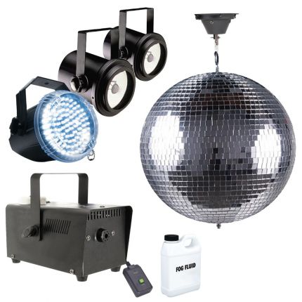 8" Glass Mirror Ball with Fog Machine & LED Strobe Light Package