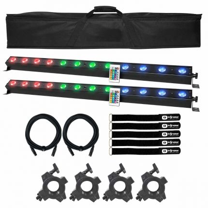 (2) ColorKey CKU-3040 StageBar TRI 12 50-Watt RGB LED Bars with Carry Bag Package