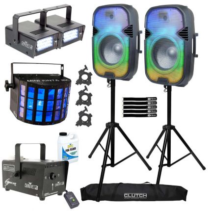 (2) Gemini PartyBox Rave15 Speakers with Effect Lights & Fog Machine