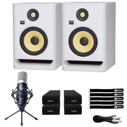 (2) KRK RP5 ROKIT G4 White Noise Edition Monitors with MPM-1000 Mic