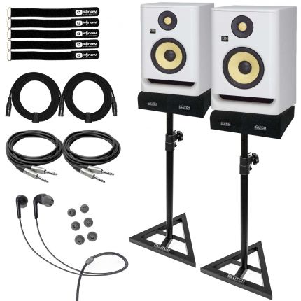 (2) KRK RP5 ROKIT G4 White Noise Monitors with Earphones & Cables