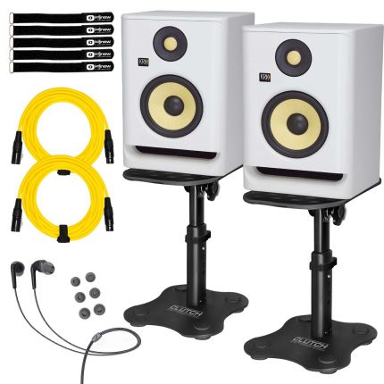 (2) KRK RP5 ROKIT G4 White Noise Monitors with Earphones & Stands