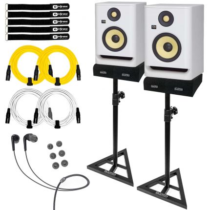 (2) KRK RP5 ROKIT G4 White Noise Monitors with Yellow & White Cables