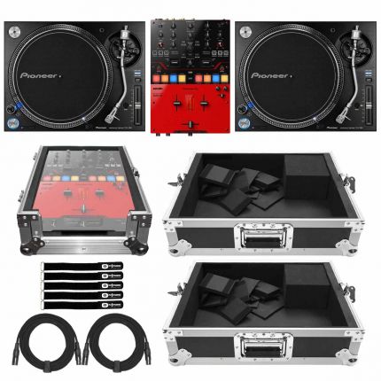 (2) Pioneer PLX-1000 DJ Turntables with DJM-S5 Mixer & Carry Case