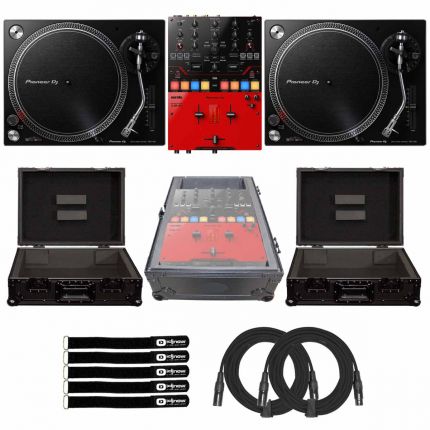 (2) Pioneer PLX-500 Turntables with DJM-S5 Scratch Mixer & Black Case