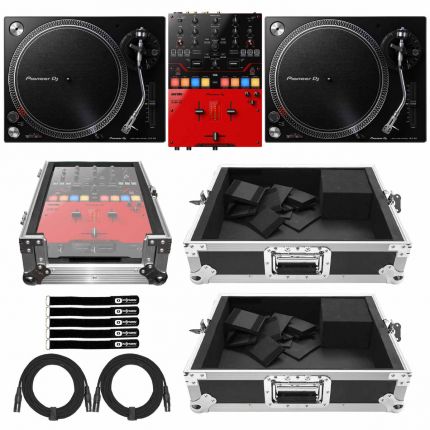 Pioneer PLX-500 Turntables Pair with DJM-S5 Scratch Mixer & Carry Case