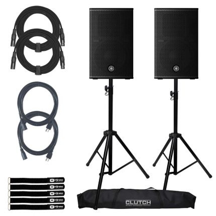 (2) Yamaha DHR10 10" 2-way Powered Loudspeakers with Speaker Stands & Carrying Case Package
