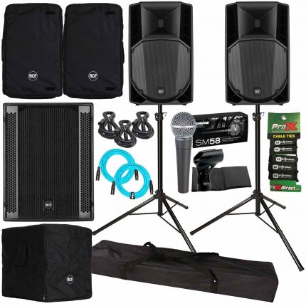 (2) RCF ART 735-A MK4 15" Active Two-Way Speakers with Subwoofer & Vocal Microphone Package