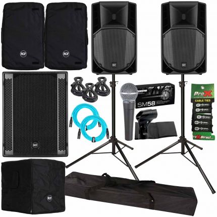 (2) RCF ART 735-A MK4 15" Active Two-Way Speakers with 18" Subwoofer & Vocal Microphone Package
