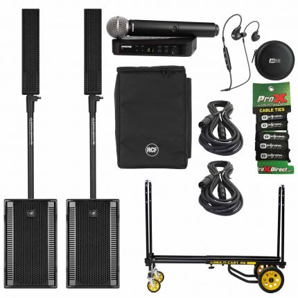 (2) RCF EVOX 8 Active Two-Way Array PA Systems with Handheld Wireless System & Equipment Cart Package