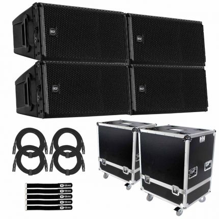 (4) RCF HDL 28-A Active Line Array Module Speakers with Flight Cases