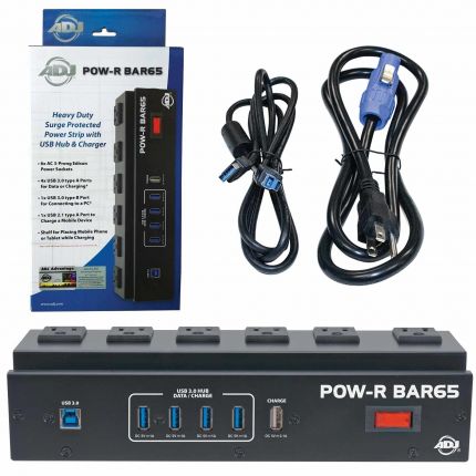 American DJ POW-R BAR65 Utility Power Block with 6 Surge Protected AC Power Sockets & 4-port USB 3.0 Hub