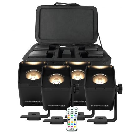 Chauvet DJ Freedom Q1N Pin Spot Light System with 4x Freedom Q1N Battery-Powered LED Pin Spot Wash Lights, IRC-6 Remote and Carry Bag
