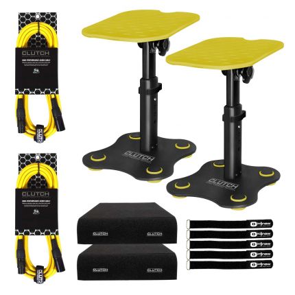 Clutch CL-DMS250 Mighty Series Desktop Studio Monitor Speaker Stands with Yellow Pad Trim Kit Package