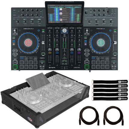 Denon DJ Prime 4 4-Deck Standalone DJ System with Black Flight-Road Case Package
