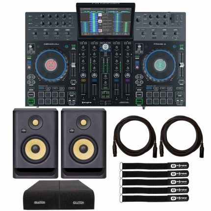 Denon DJ Prime 4 4-Deck Standalone DJ System with KRK Rokit RP5 G4 5" Powered Studio Monitor Speakers Package