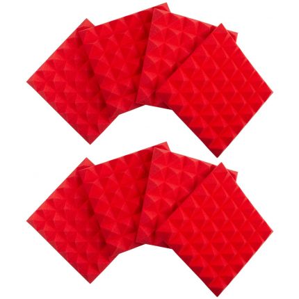 Gator Cases 2" Thick 12"x12" Acoustic Foam Pyramid Panels - Red (8 Pack)
