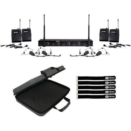Gemini UHF-04HL Four Channel Headset/Lavalier Wireless Microphone System with Carrying Case Package