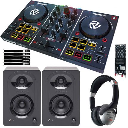 Numark Party Mix DJ Controller with Samson 3" Studio/Computer Monitors