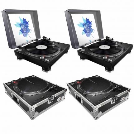 (2) Pioneer PLX-500 High-torque Direct Drive Turntables (black) with ProX Turntable Cases Package