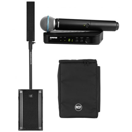 RCF EVOX 8 Portable Active Two-Way Array PA System with Handheld Wireless Microphone System & Cover Package