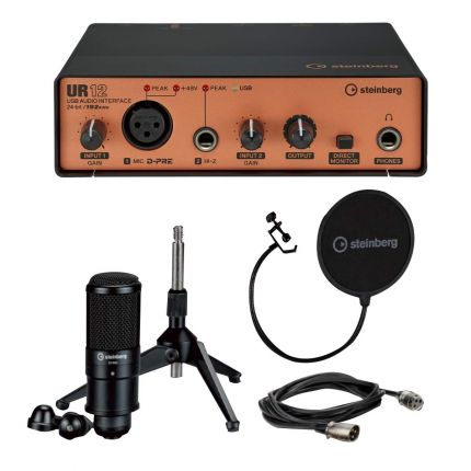 Steinberg UR12B-PS Podcast Starter Pack with Mic, Mic Stand, and Pop Shield